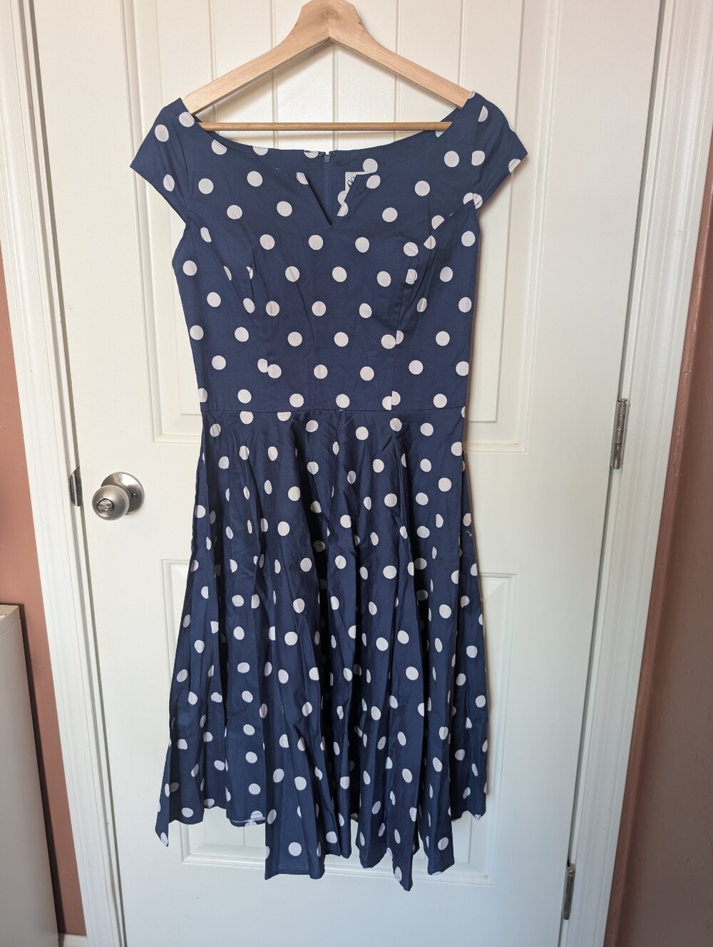NWT Hell Bunny Vixen Nicky Fit & Flare Polka Dot Retro Dress Small Blue/White